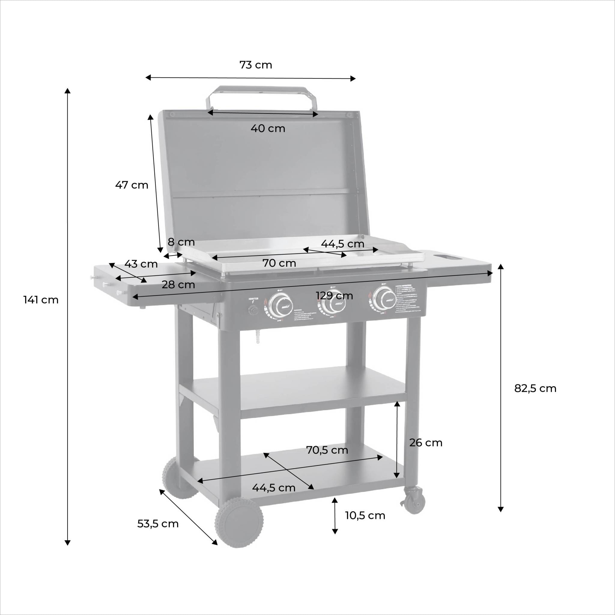 Plancha gaz 3 brûleurs acier inoxydable 12kW avec chariot RAOUL