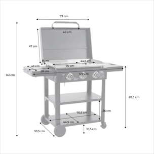 Plancha gaz 3 brûleurs acier inoxydable 12kW avec chariot RAOUL