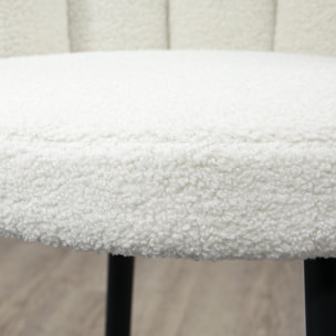 Lot de 2 tabourets de bar design contemporain - repose-pied - acier noir revêtement effet laine bouclée blanc