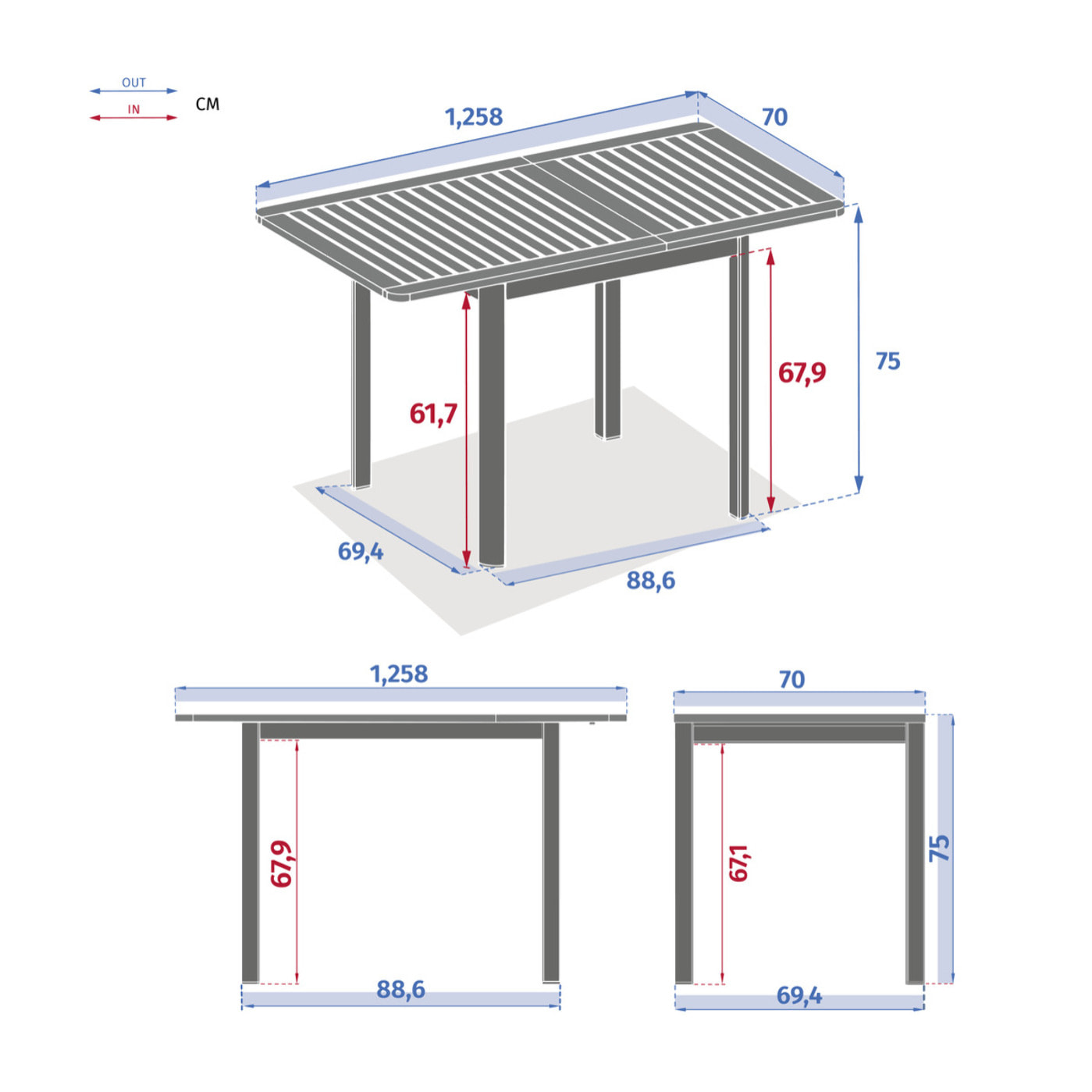 Table de jardin extensible "Folya" en aluminium lin et argile traité époxy 4 places