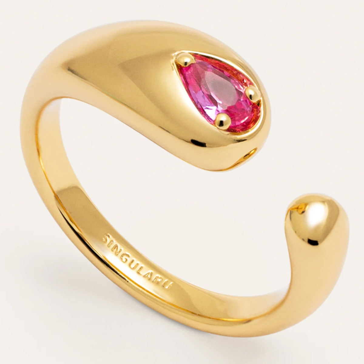 Anillo Doble Gota Pink Baño Oro