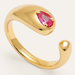 Anillo Doble Gota Pink Baño Oro
