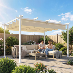 Pergola toit rétractable toile coulissante magnétique aluminium beige