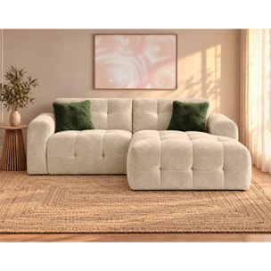 Diane - Canapé d'angle droit 4 places en velours texturé - Beige