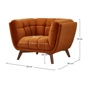 Fauteuil Mona en velours orange curcuma