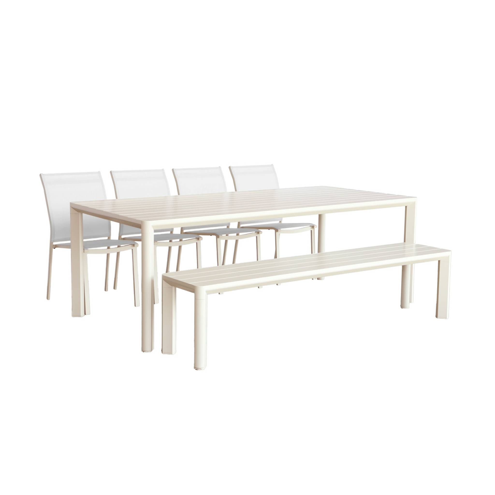 Table de jardin aluminium + 4 assises + 1 banc SACRAMENTO + MADISON + BUFFALO