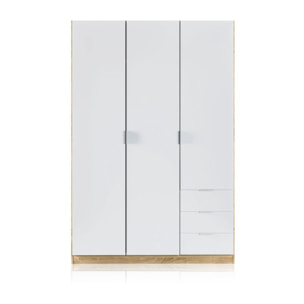 Armario Hexa 3 puertas 3 cajones Blanco Artik (Blanco Mate) - Roble Canadian