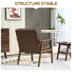 Fauteuil de salon lounge design Chesterfield bois hévéa foncé synthétique chocolat