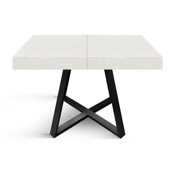 Tavolo FORTE DEI MARMI in legno, finitura bianco frassinato e base a X in metallo antracite, allungabile 95x90 cm - 145 x 90 cm