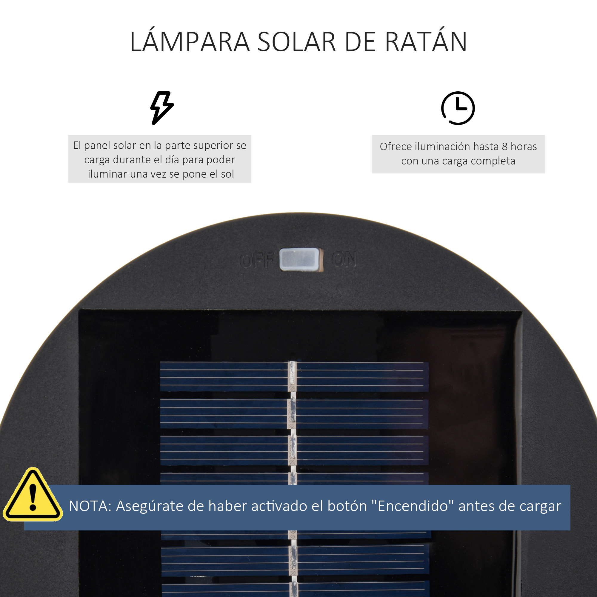 Lámpara de Pie Ratán Energía Solar con Control Luz Automático Ø21,5x61 cm Marrón