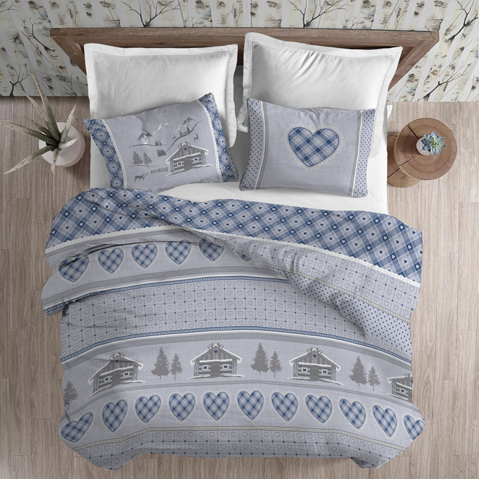 Parure copripiumino in flanella chalet blu