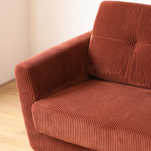 OSLO Canapé scandinave 3 places en velours côtelé terracotta