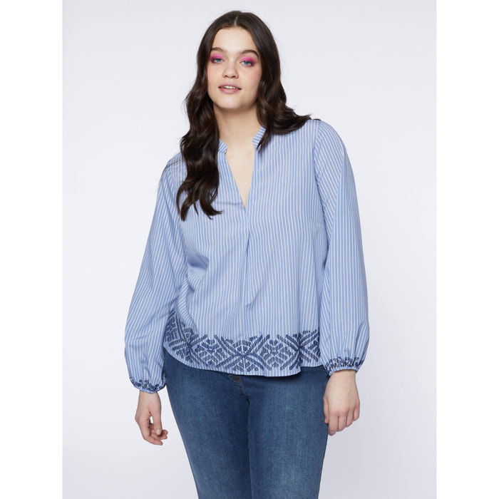 Fiorella Rubino - Blusa de rayas con bordado étnico - Light - blue