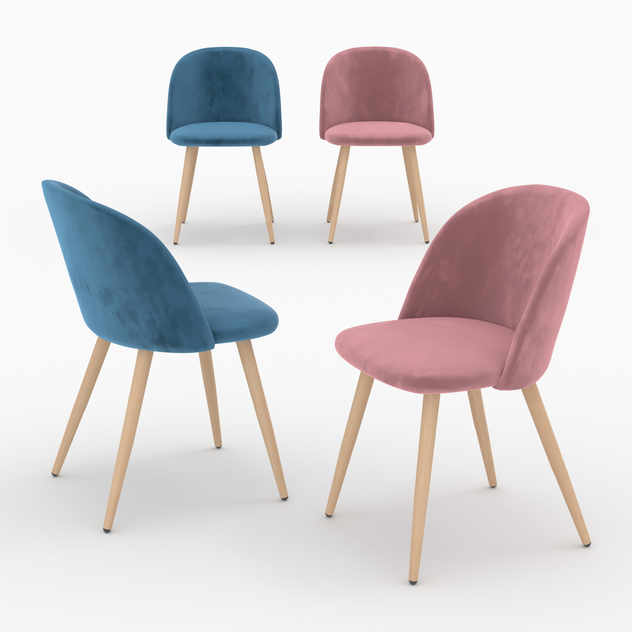 Pack 4 chaises Cosy en velours bleu et rose