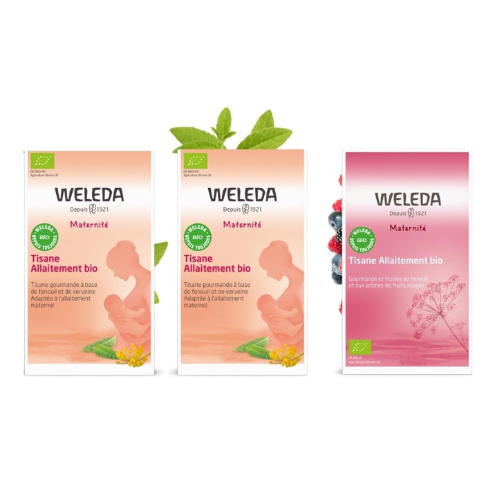 WELEDA - TRIO Tisane Allaitement Verveine X2 + Tisane Allaitement Fruits rouges X1 - Vegan* - Certifié Natrue**  - 3*20 sachets de 2 g