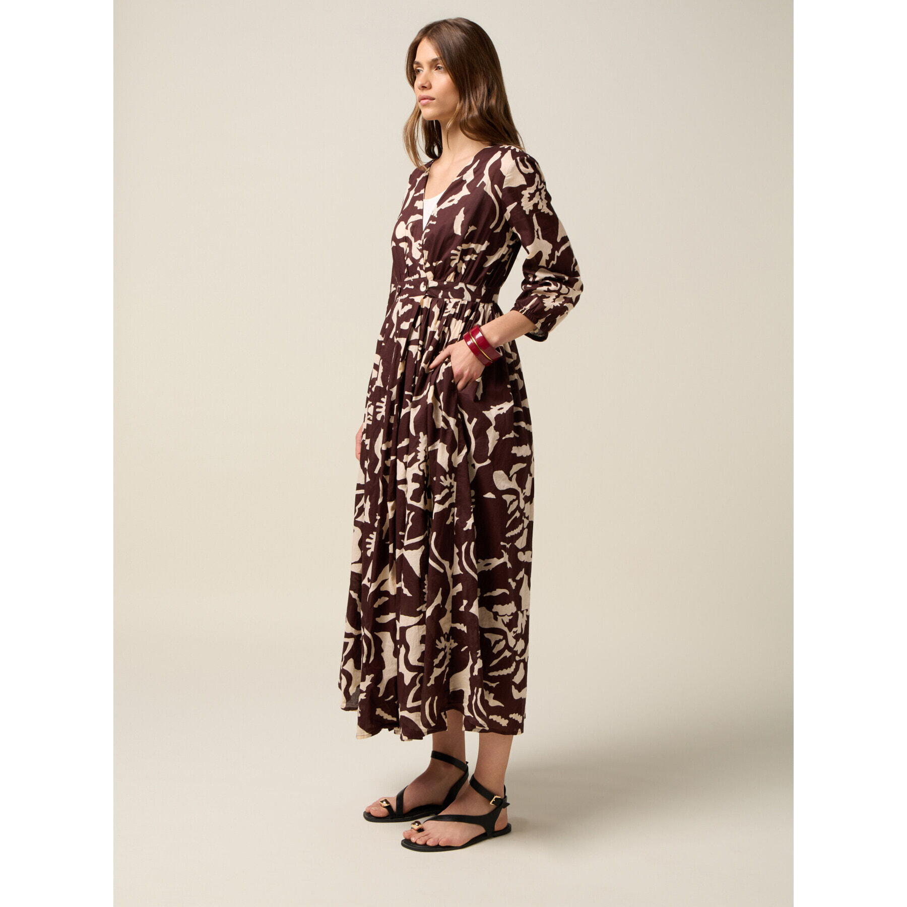 Oltre - Camisa midi de algodón estampada - Marrón