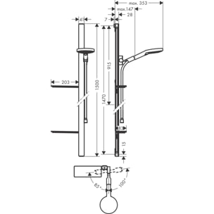 Set de douche 120 3jet avec barre Uninca'E 150 cm et porte-savon chromé Raindance Select