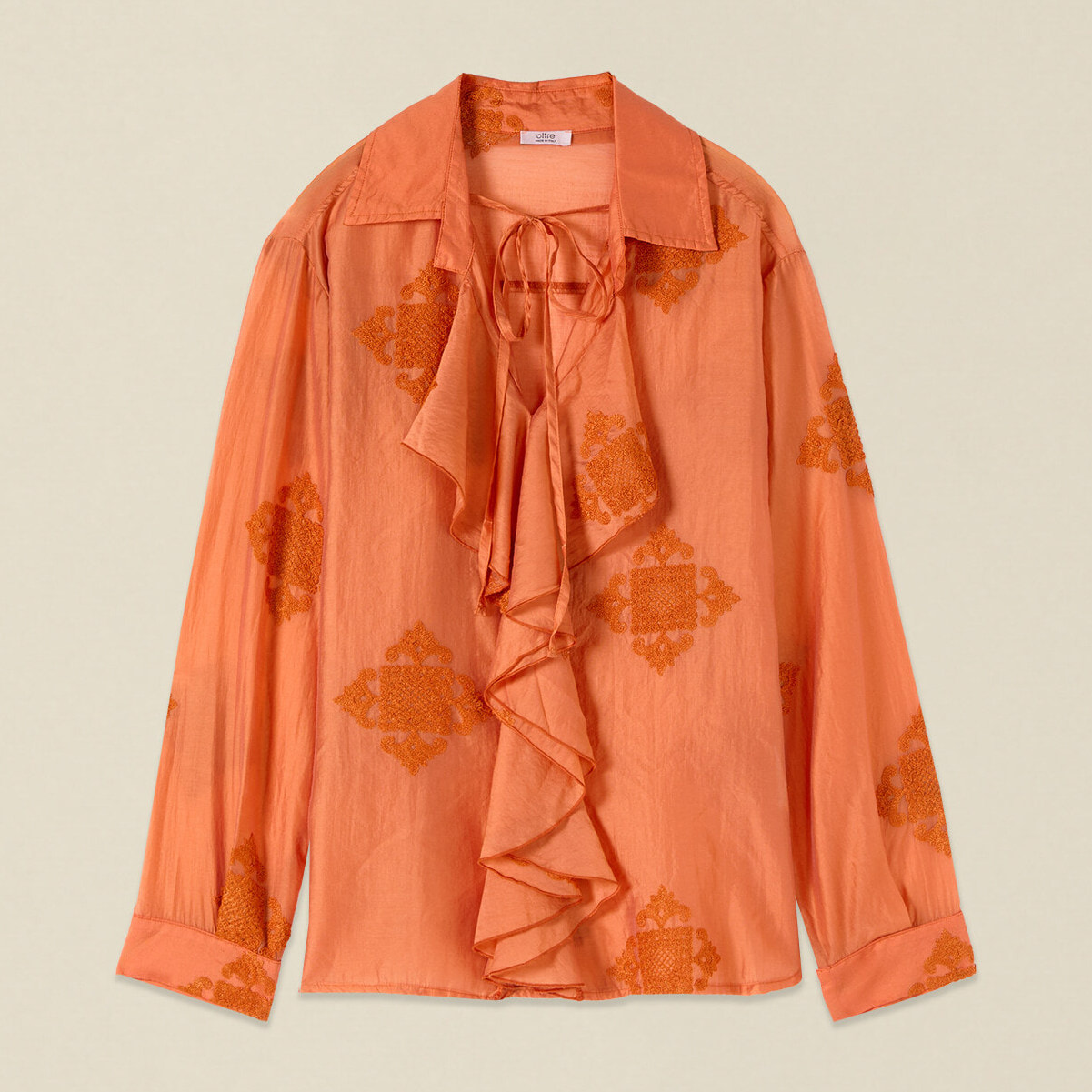 Oltre - Blusa mezcla lyocell con bordados - Naranja sol