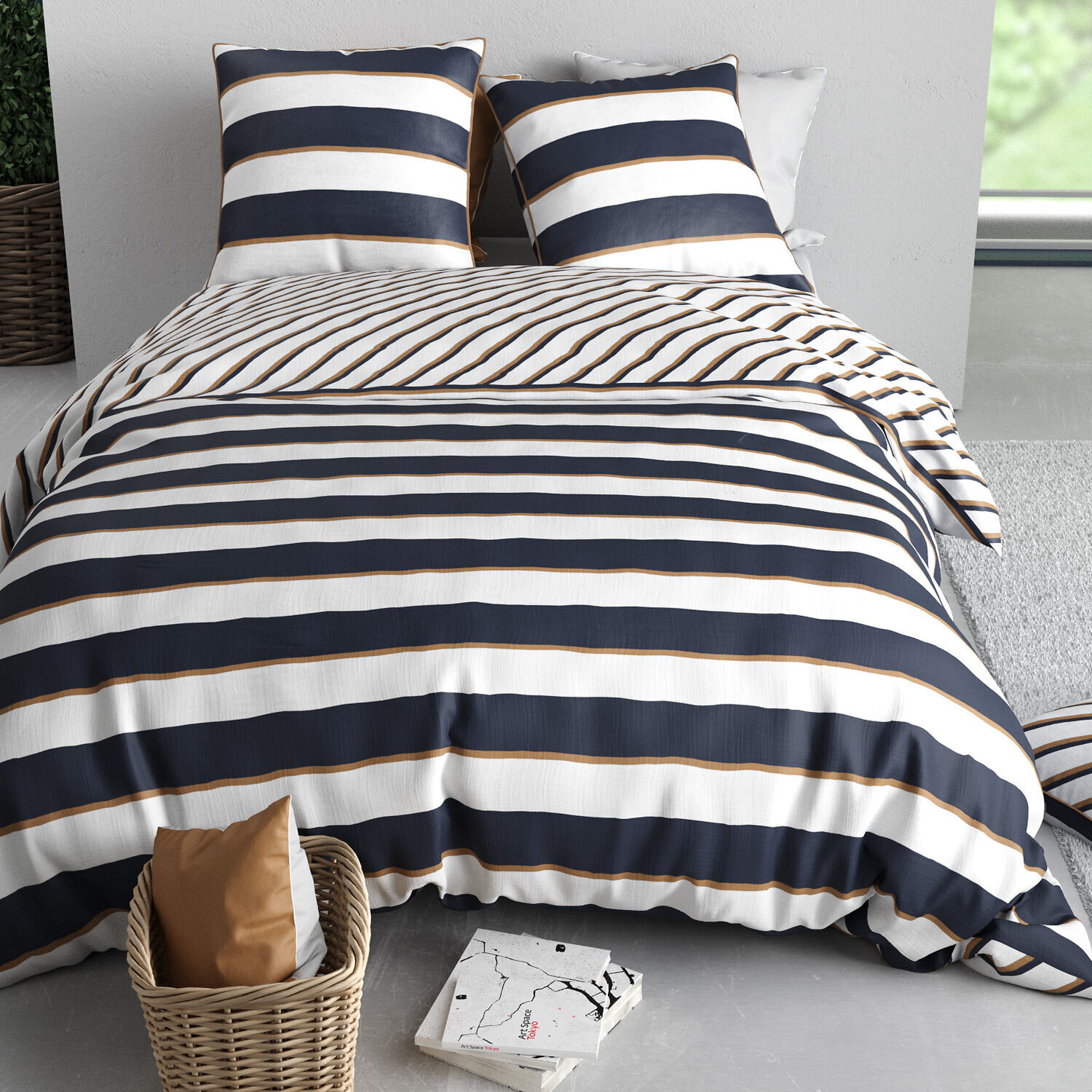 Parure housse de couette 3pcs 100% coton 57 fils nolwenn