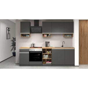 Cucina completa Dcelient, Cucina pratica e salvaspazio, Parete da cucina con 7 ante e 1 cassetto, 100% Made in Italy, 255x60h85 cm, Antracite e Rovere