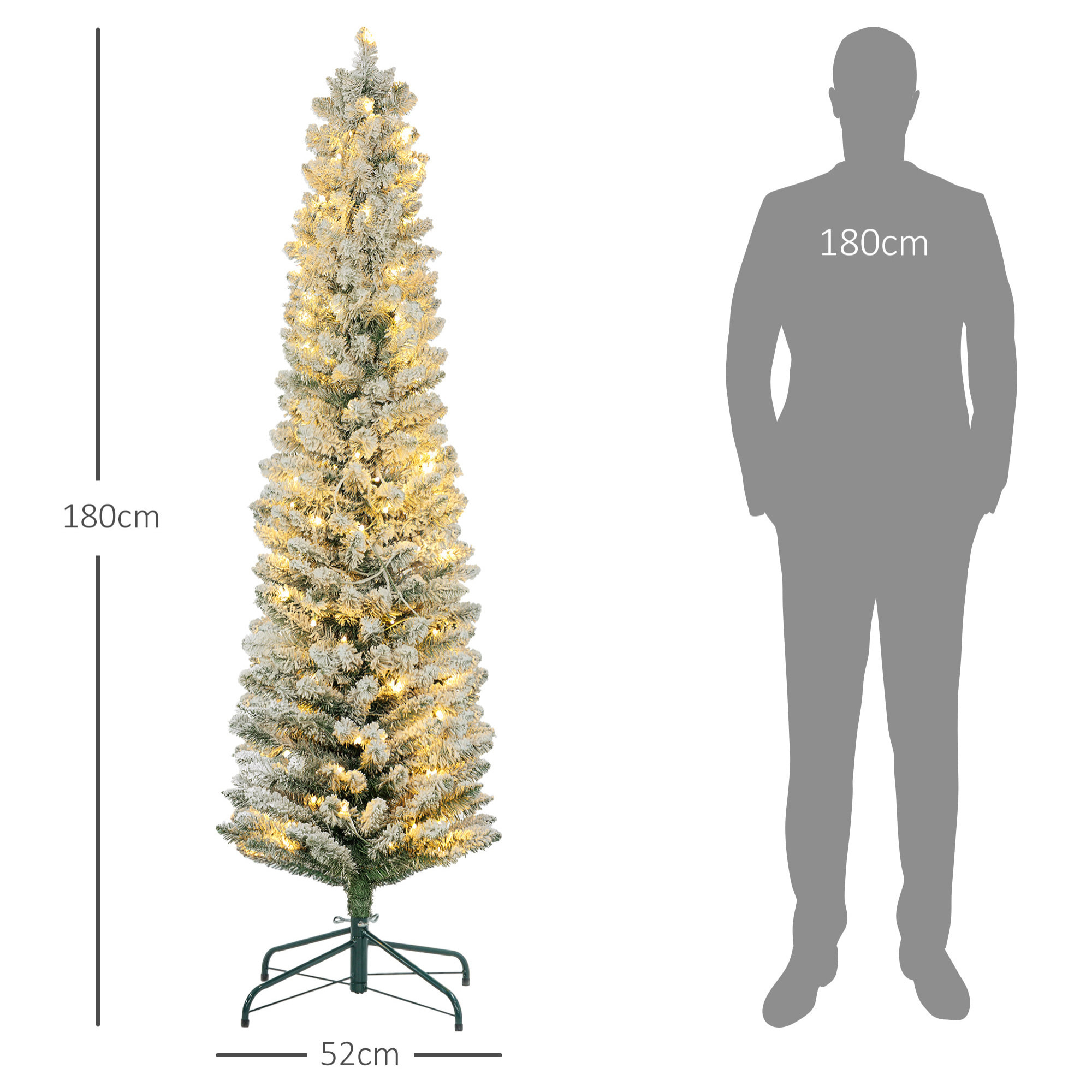 Árbol de Navidad 180 cm Árbol de Navidad Artificial Nevado con 150 Luces LED 329 Ramas y Soporte de Metal Árbol de Navideño para Salón Verde y Blanco