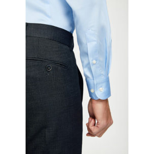 Camicia Uomo 1 Bottone Francese Slim Satin Unito Celeste