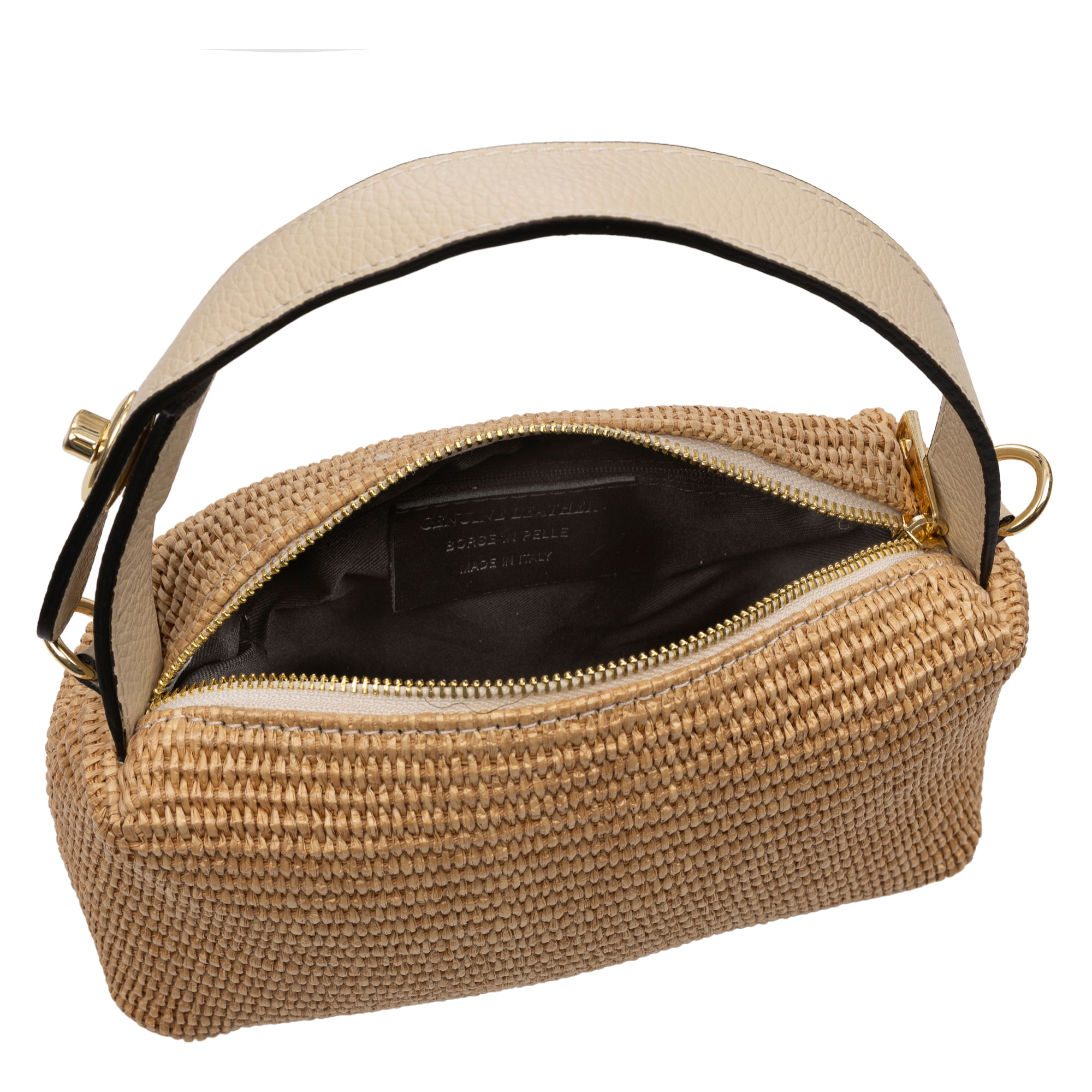 Baselice Bolso de mano Mujer. Fabricado en paja y piel auténtica Dollaro.