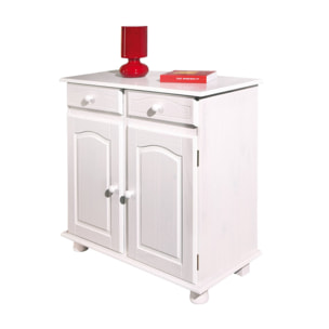 Buffet 2 ante 2 cassetti in pino massello verniciato ad acqua bianco, 88x43x87h cm colore Bianco