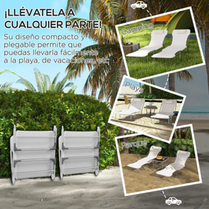 Conjunto de 2 Tumbonas Plegables y Reclinables de Jardín con Reposacabezas y Respaldo Ajustable en 5 Niveles Carga 120 kg para Playa Terraza 182x56x24,5 cm Crema