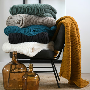 Plaid doux à vaguelettes - Vert foncé