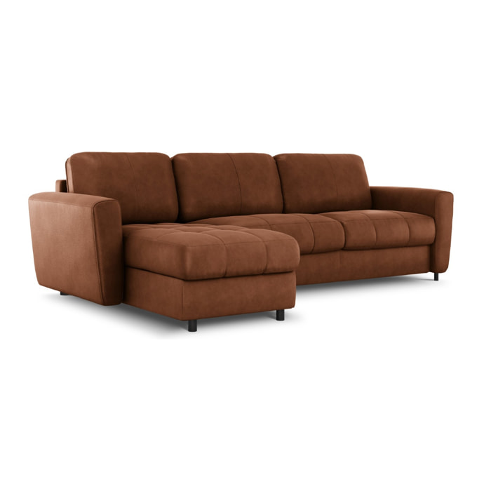 Canapé d'angle gauche convertible "Audra" 5 places en cuir véritable marron
