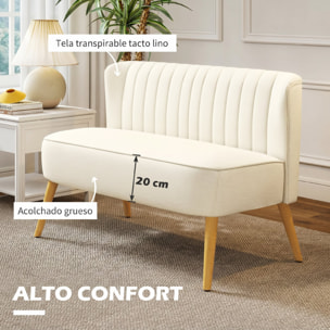 Sofá de 2 Plazas Tapizado en Lino Sintético, Sofá Moderno con Asiento y Respaldo Acolchados, Patas de Madera de Caucho, Carga 220 kg para Dormitorio, Salón, Espacios Pequeños, Blanco Crema