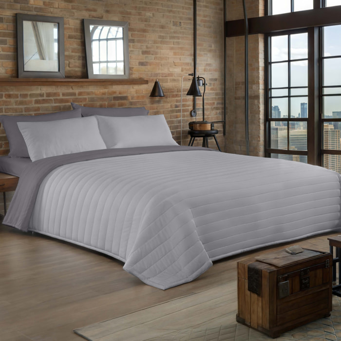 Icehome - Colcha Bouti - Lisa - Reversible - 100% Microfibra - 70 gr/m² - Gris/Gris Claro
