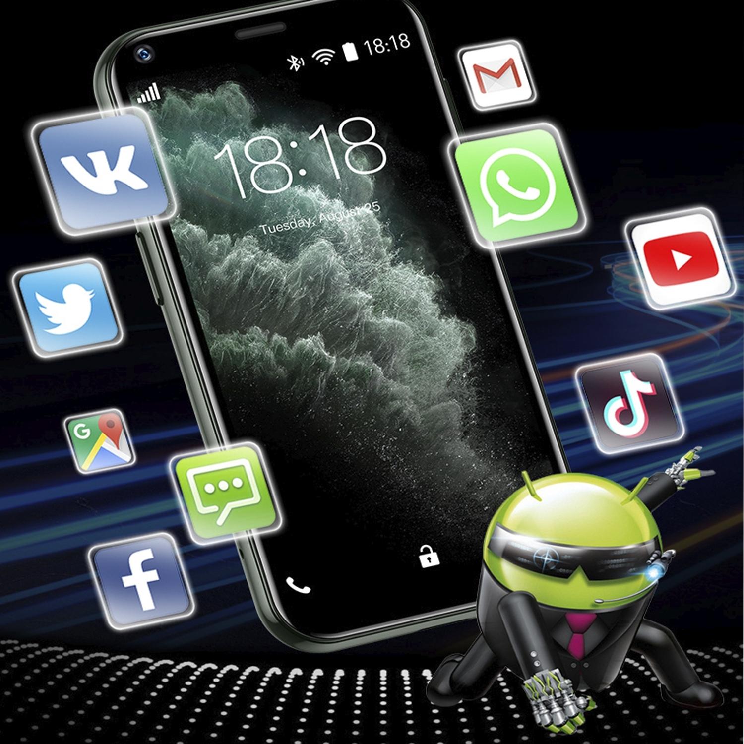 DAM Mini smartphone XS11 3G, Android, 1GB RAM + 8GB. Pantalla 2,5''.Doble tarjeta SIM. 4,3x0,9x8,5 Cm. Color: Negro