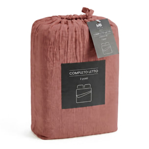 COMPLETO LETTO WATER WASHED, 100% Microfibra, No Stiro - ROSSO CORALLO