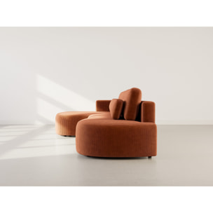 Mahina - canapé d'angle gauche 4 places convertible avec coffre en velours côtelé - Terracotta