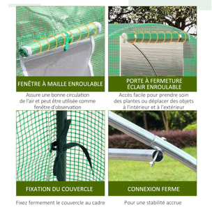 Serre tunnel de jardin 9 m² - 3 x 3 x 2 m - 4 fenêtres, porte zippée enroulable - acier galvanisé PE haute densité vert