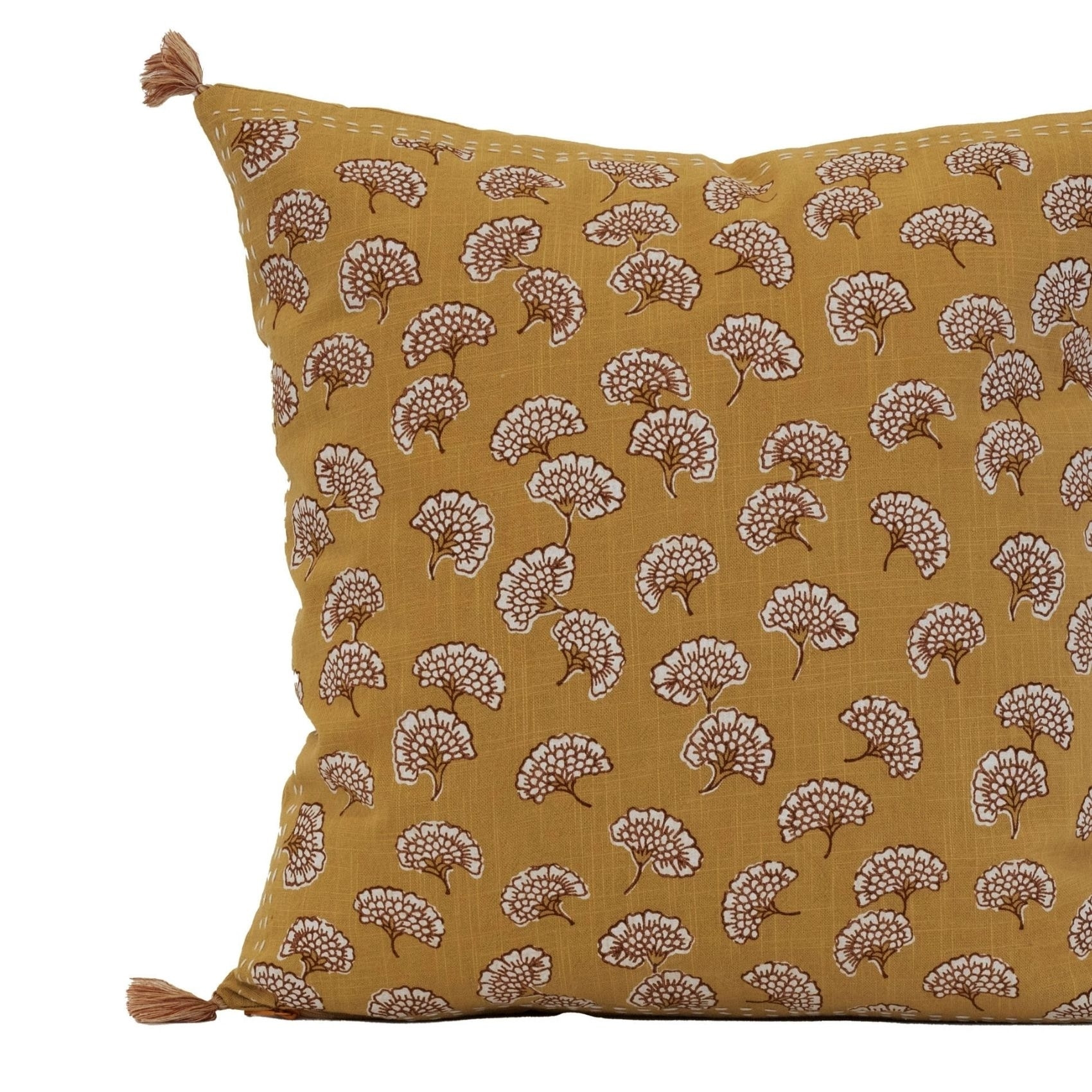 Coussin décoratif imprimé motif floral - Jaune