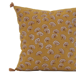 Coussin décoratif imprimé motif floral - Jaune