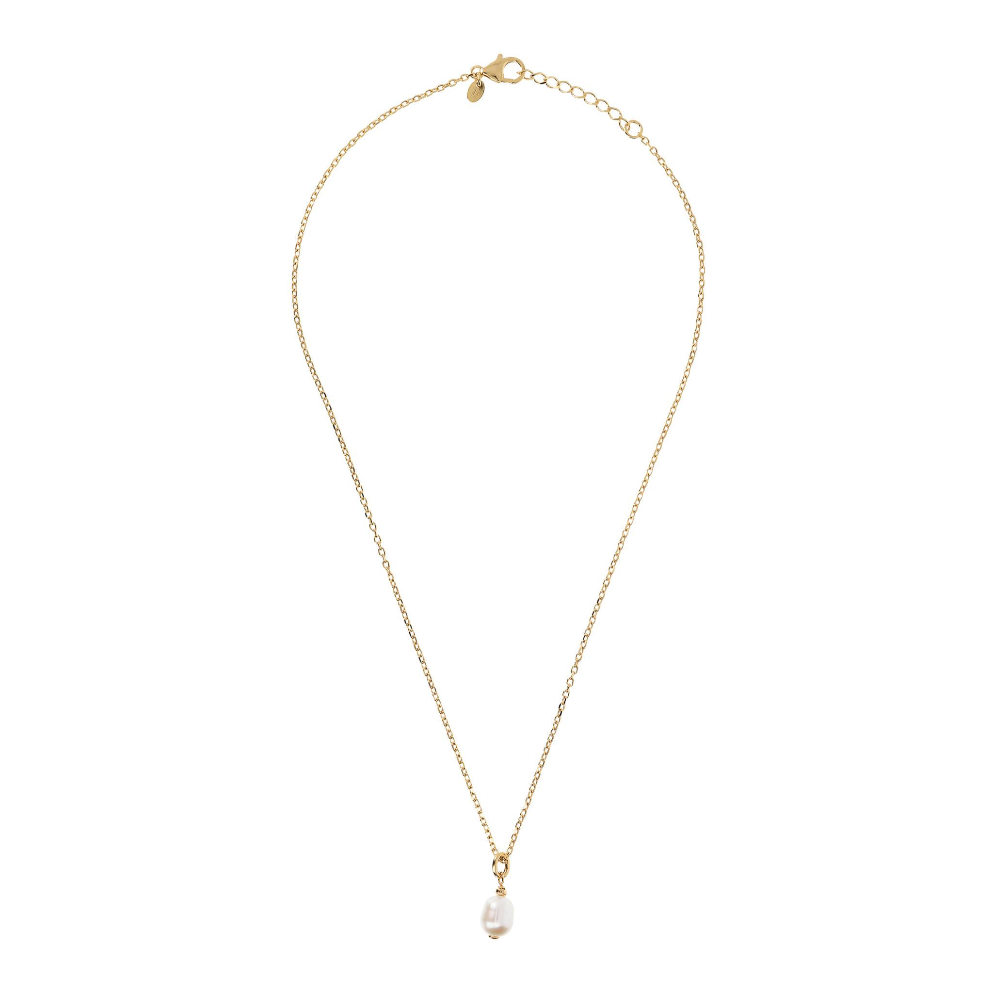 PERLAVIVA - Collana in Argento 925 placcato Oro Giallo 18Kt con Perla Ovale Bianca d'Acqua Dolce 8x10mm