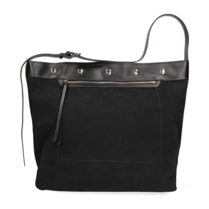 Borsa a spalla da donna Made in Italy - Modello Ardenza Pro - Pelle e Cotone - 33.0 x 35.0 x 20.0 cm