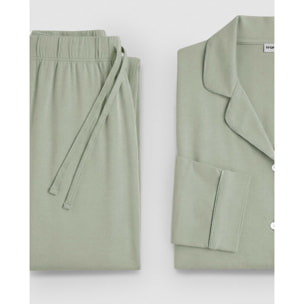 Pijama largo camisero algodón liso verde