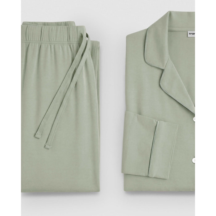 Pijama largo camisero algodón liso verde