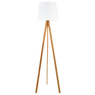 Lampadaire trépied "Bahi" - bambou et blanc H160 cm