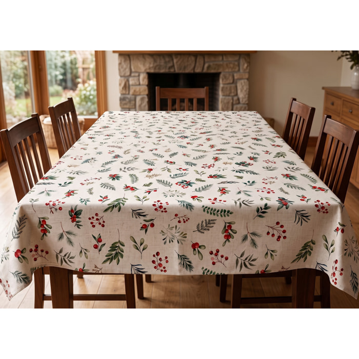 Tovaglia Natalzia per Cucina Salotto in 100% Cotone Made in Italy Fantasia Bacche Rosse