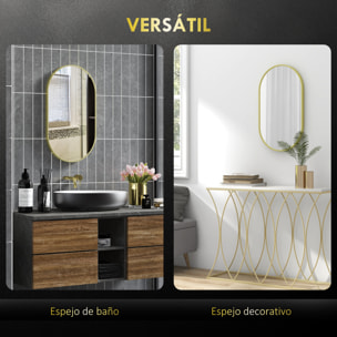Espejo de Baño Ovalado 40x70 cm con Marco de Aluminio Espejo de Pared Decorativo Horizontal o Vertical para Salón Entrada Pasillo Dorado