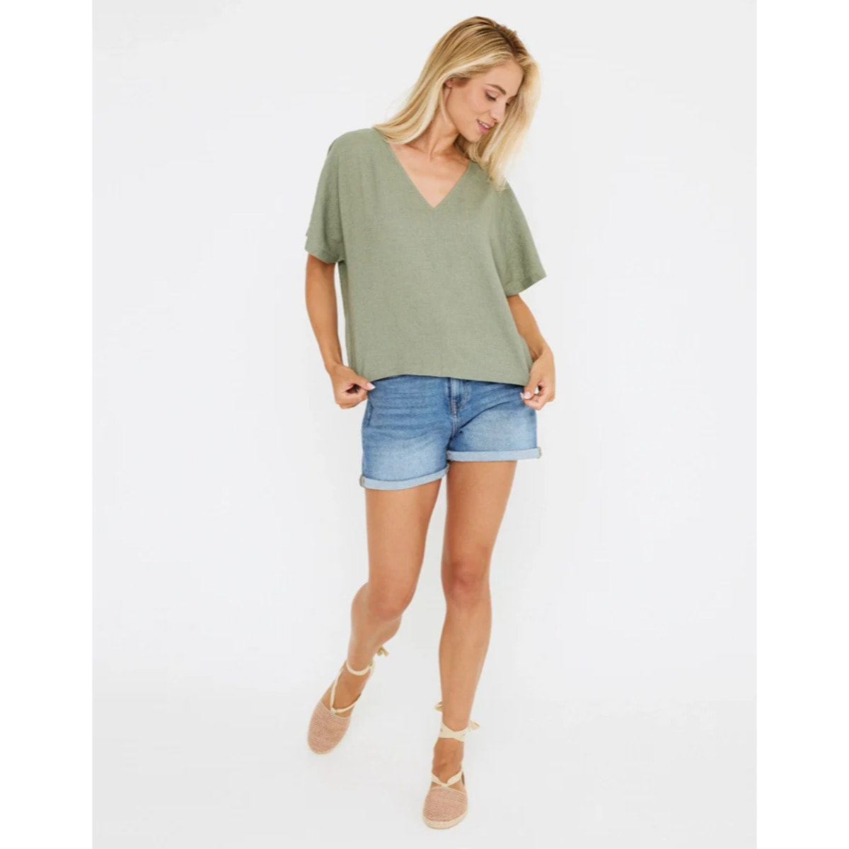 Blusa Manga Corta Lino Caqui - Casilda