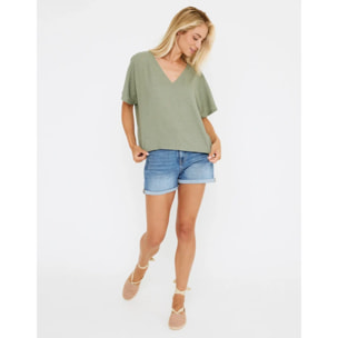 Blusa Manga Corta Lino Caqui - Casilda