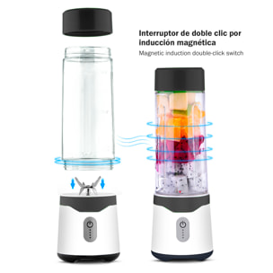 Batidora portátil 7S dos vasos de 300 y 500 ml con 6 cuchillas de acero inoxidable, con 150W y batería recargable de 4000mAh.