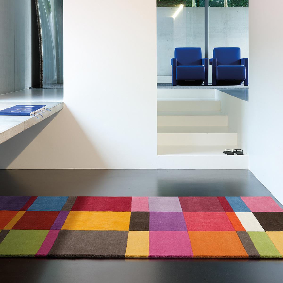 Tapis salon et chambre fait main en laine motif géométrique QUIZA